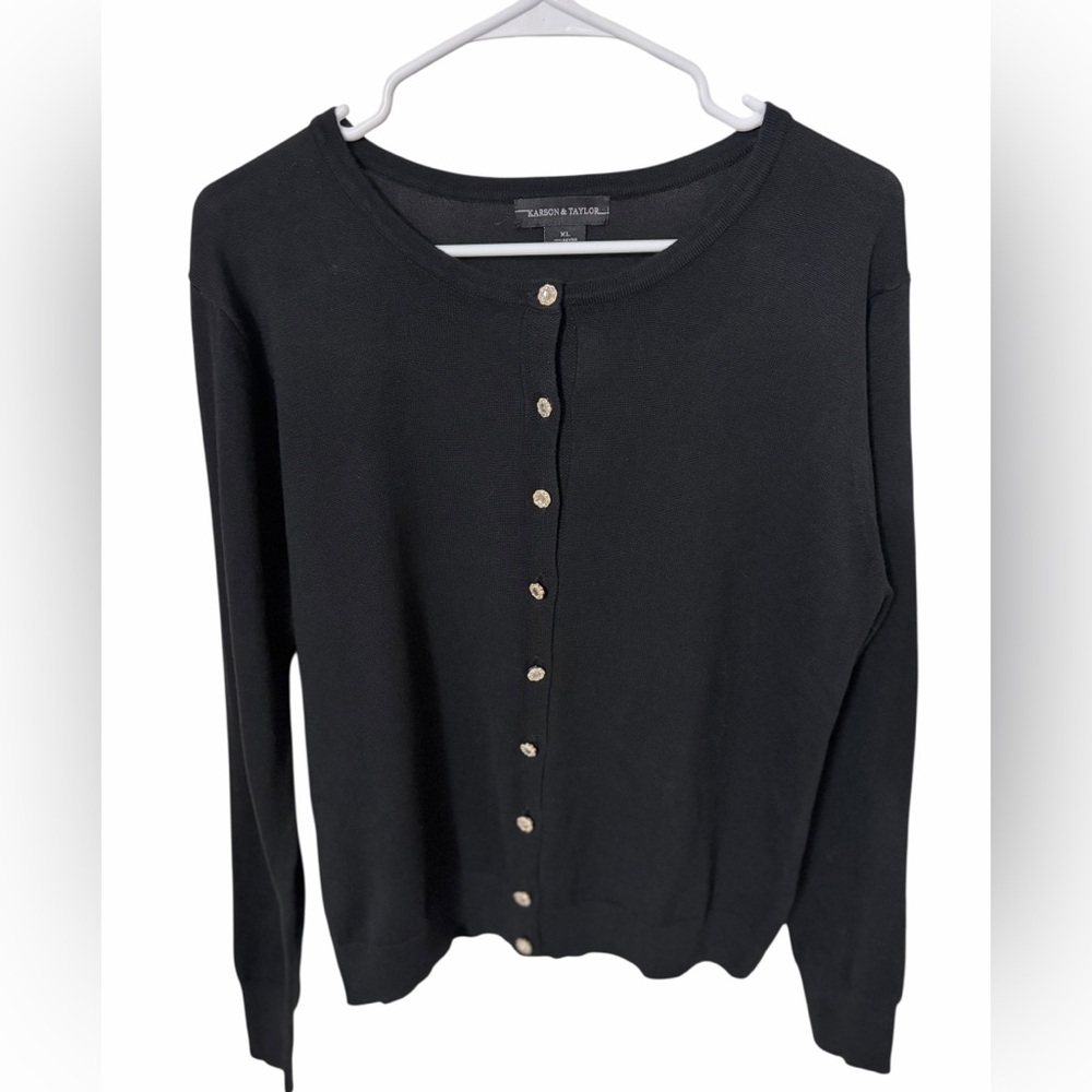 Karson & Taylor Black Jewel Button Cardigan Sweater XL | Classic Knit Top